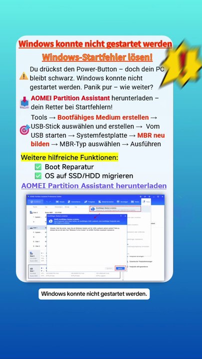 ❌ Windows konnte nicht gestartet werden? 🔧 Sofortlösung für Windows-Startfehler!