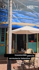 La Vermutería Valentina vuelve a sufrir daños por las obras del hotel colindante: esta vez, cascotes dentro del local tras perforar el techo.