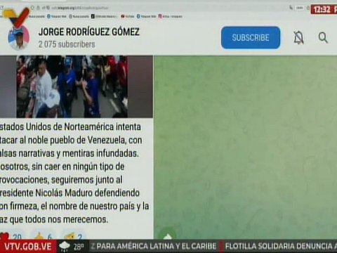 Pdte. AN Rodríguez: EE. UU. intenta atacar al noble pueblo de Venezuela con falsas narrativas