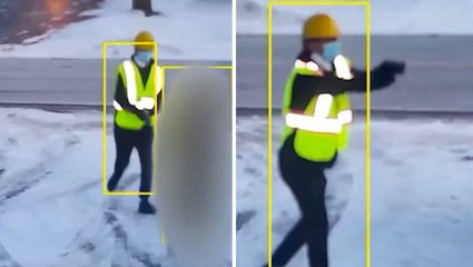 Moment would-be assassin disguised as construction worker sneaks up on woman before her miracle escape