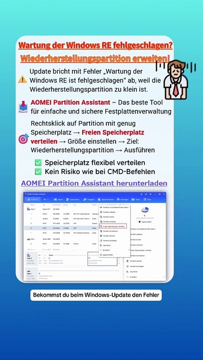 ❌ Wartung der Windows RE fehlgeschlagen? 💡 Wiederherstellungspartition erweiten
