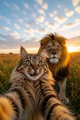 cute tiger couple playing with camera