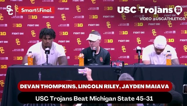 USC Trojans Coach Lincoln Riley, Defensive Tackle Devan Thompkins, and Quarterback Jayden Maiava discusses believing in the Trojans team all around