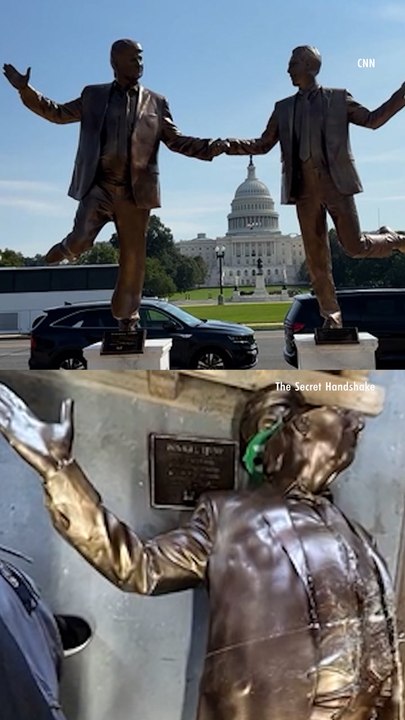 Gleeful Trump and Epstein Statue Appeared at U.S. Capitol 'in Honor of Friendship Month.' Authorities Quickly Tore It Down