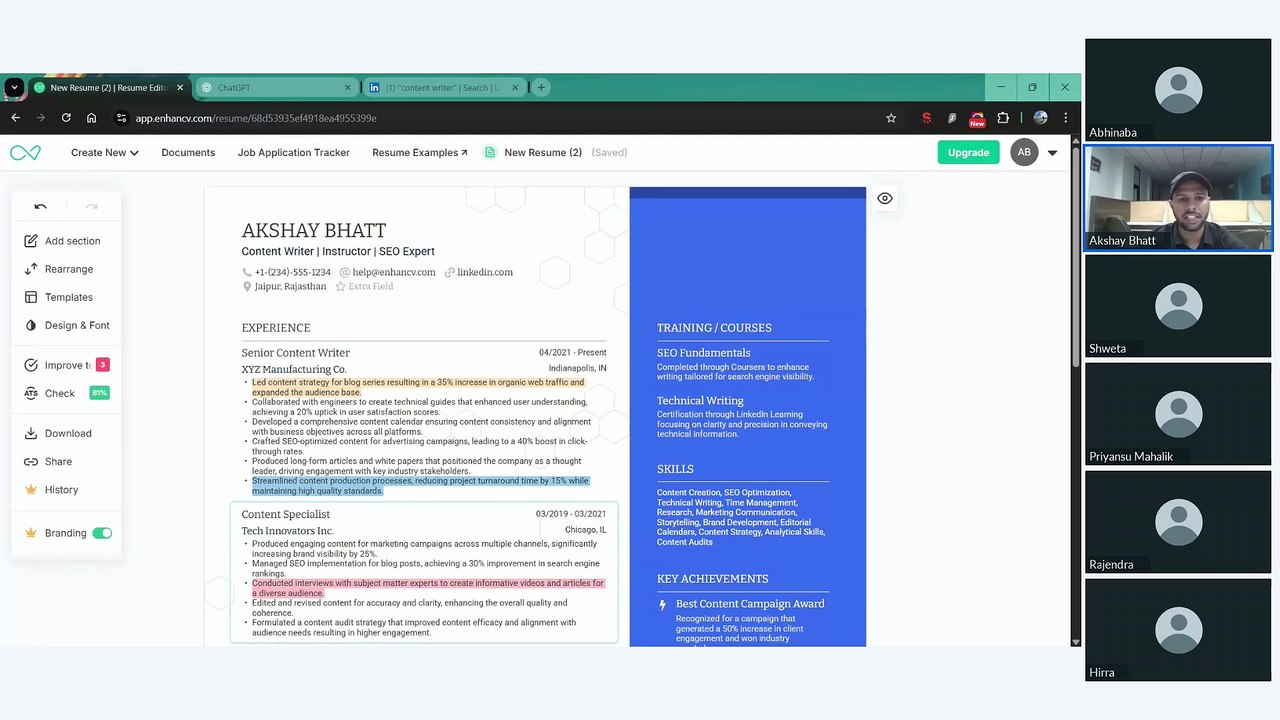 EnhanCV Tutorial: Build Professional Resumes that Stand Out (Content Writing Course)