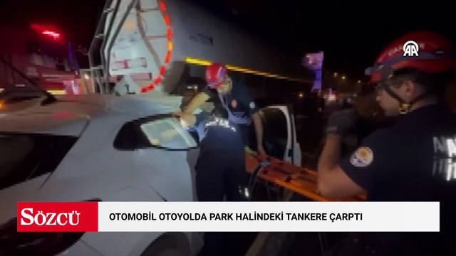 Otomobilin otoyolda park halindeki tankere çarptığı kazada 2 kişi yaralandı
