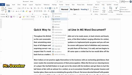 Quick Way to Insert a Vertical Line in MS Word Document