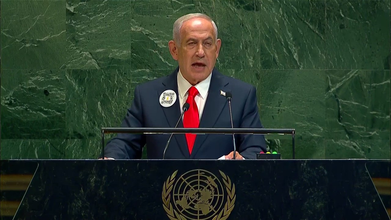 Netanyahu directly addresses hostages in UN speech blasted from loudspeakers into Gaza