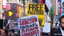 Manifestazione a Times Square durante il discorso di Netanyahu all'Onu