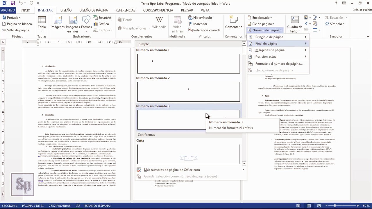 Word - Cómo numerar páginas Word a izquierda y derecha, páginas pares e impares. En español HD