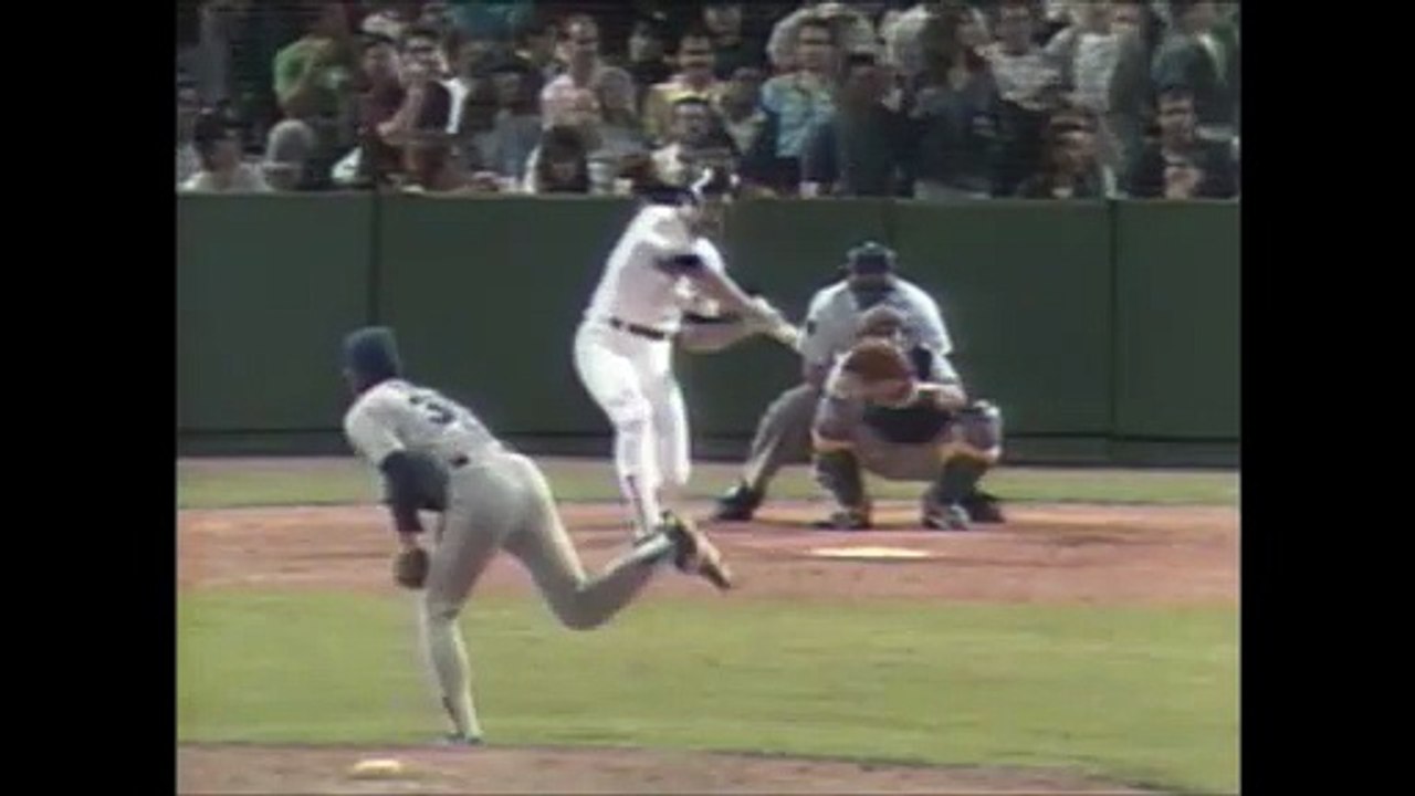 Ken Griffey Jr. crashes into the wall  as he makes the catch on Wade Boggs' fly (5/23/89)