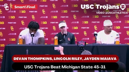 USC Trojans Coach Lincoln Riley, Defensive Tackle Devan Thompkins, and Quarterback Jayden Maiava discusses how Kamari Ramsey's leadership has helped the team