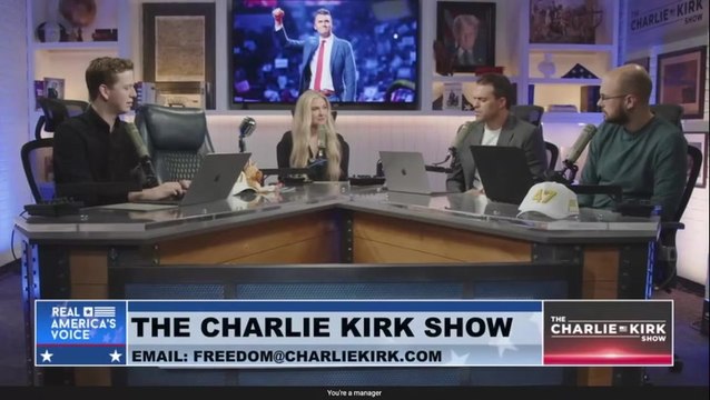 Erika Kirk sits next to husband Charlie’s empty chair as she joins podcast