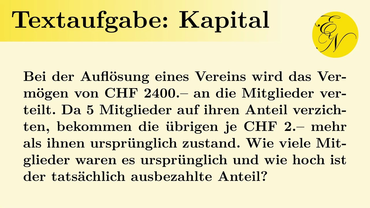 Quadratische Gleichungen: Textaufgaben, Kapital aufteilen