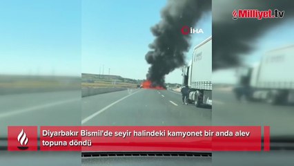 Diyarbakır’da seyir halindeki kamyonet bir anda alev yanmaya başladı ve topuna döndü