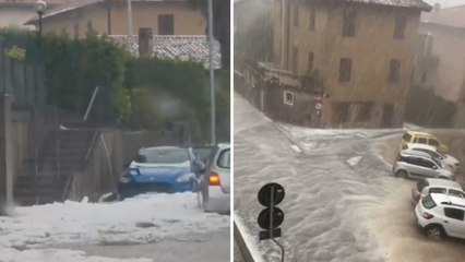 Grossi chicchi di grandine a Albavilla, nel comasco: le strade sono imbiancate