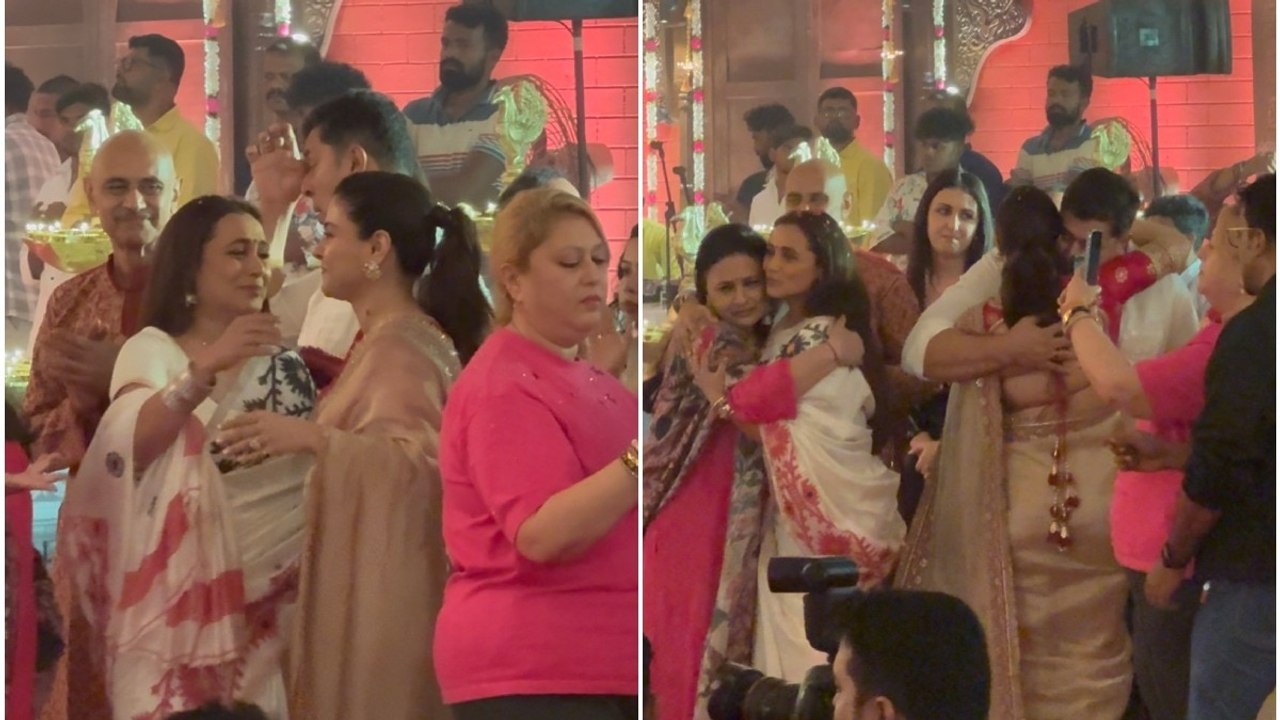 Video: Kajol, Rani Mukerji, Sharbani share emotional hug at Durga Puja