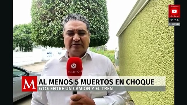 Se registra fuerte choque entre camión de pasajeros y tren en Guanajuato