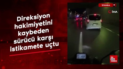 Esenyurt’ta direksiyon hakimiyetini kaybeden sürücü karşı istikamete uçtu