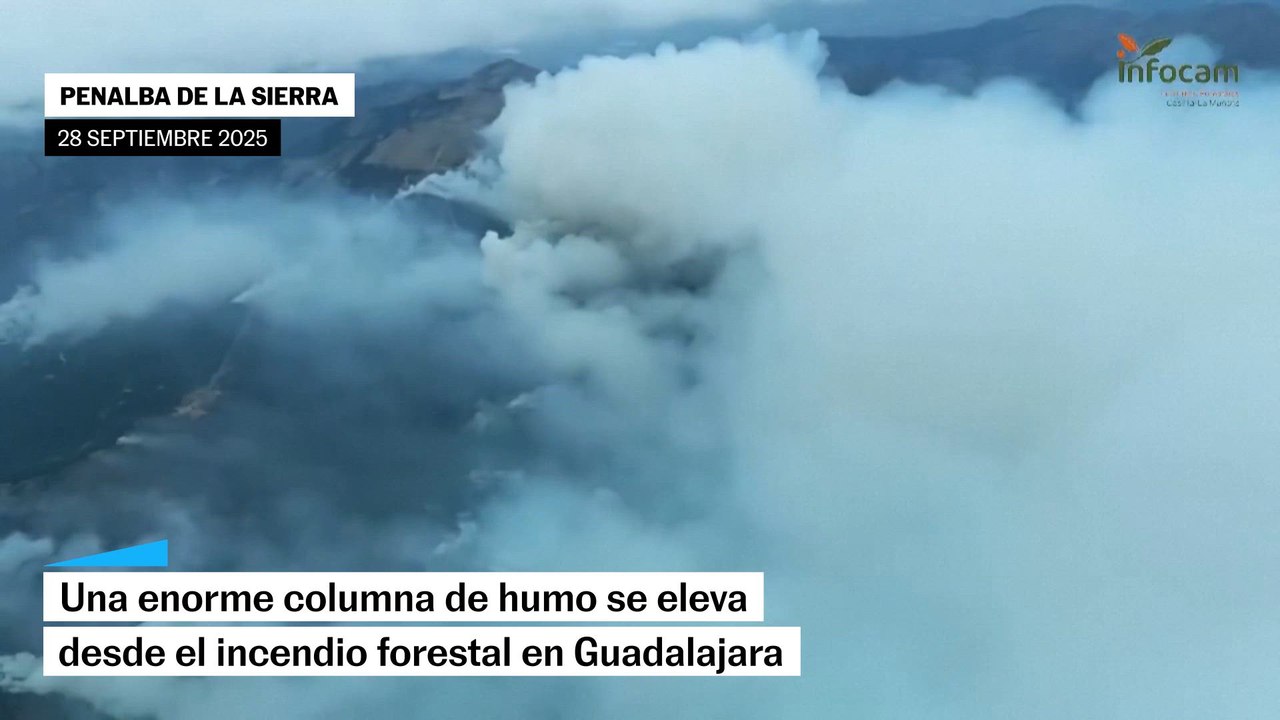 Una enorme columna de humo se eleva desde el incendio forestal en Guadalajara