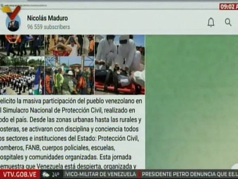 Presidente Maduro felicitó al pueblo por participar en el Simulacro Nacional de Protección Civil