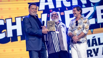 Arnold Schwarzenneger asiste a la Comic-Con de Málaga junto a Álex de la Iglesia y Antonio Banderas
