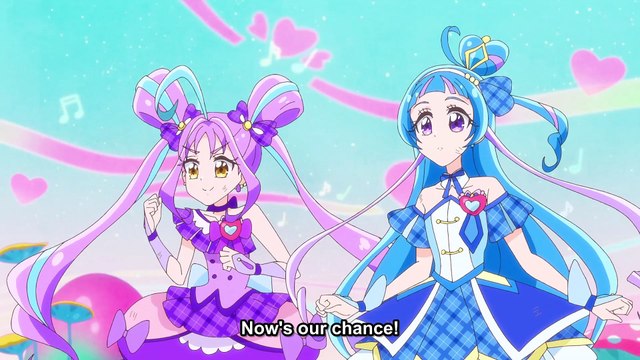 Uta, Purin, Nana, Kokoro, Meroron and Chokkirine [Cure Idol, Cure Zukyoon, Cure Wink, Cure Kyun-Kyun, Cure Kiss and Chokkirine] gets Knocked Out (Swirly Eyes and Lumps)