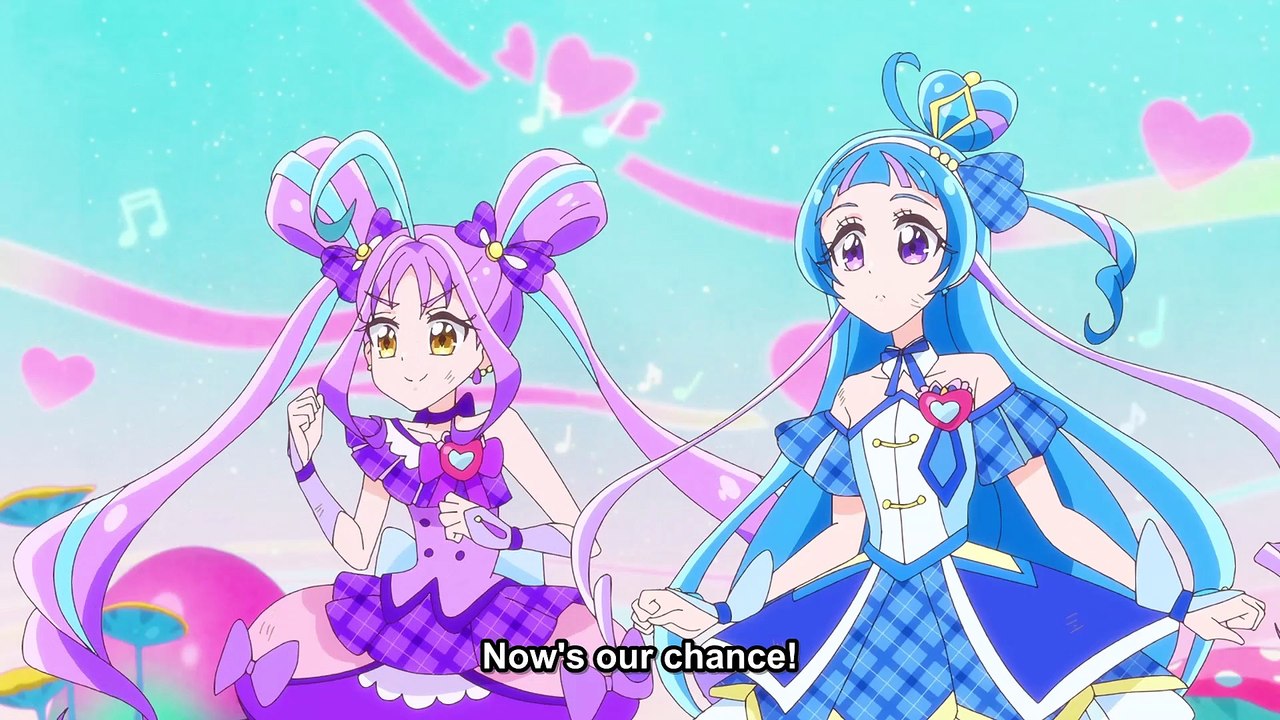 Uta, Purin, Nana, Kokoro, Meroron and Chokkirine  [Cure Idol, Cure Zukyoon, Cure Wink, Cure Kyun-Kyun, Cure Kiss and Chokkirine] gets Knocked Out (Swirly Eyes and Lumps)