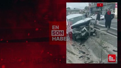 Tekirdağ'da otomobil bariyerlere saplandı, facianın eşiğinden dönüldü