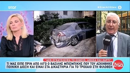 Ο Μπισμπίκης ισχυρίζεται: «Ήμουν νηφάλιος, δεν είχα πιει - Μου έφυγε το τιμόνι και προκάλεσα ζημιές»