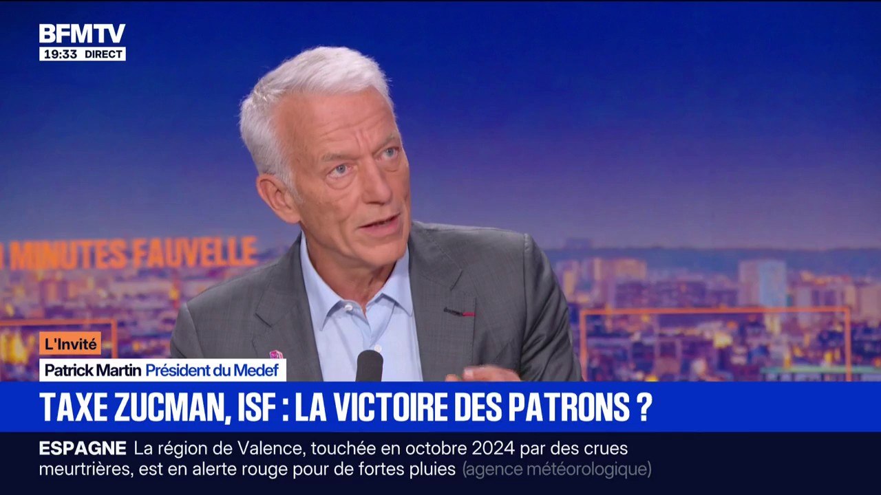 Taxe Zucman, ISF: Patrick Martin, président du Medef, "s'insurge des faux débats" qu'il y a autour des entreprises