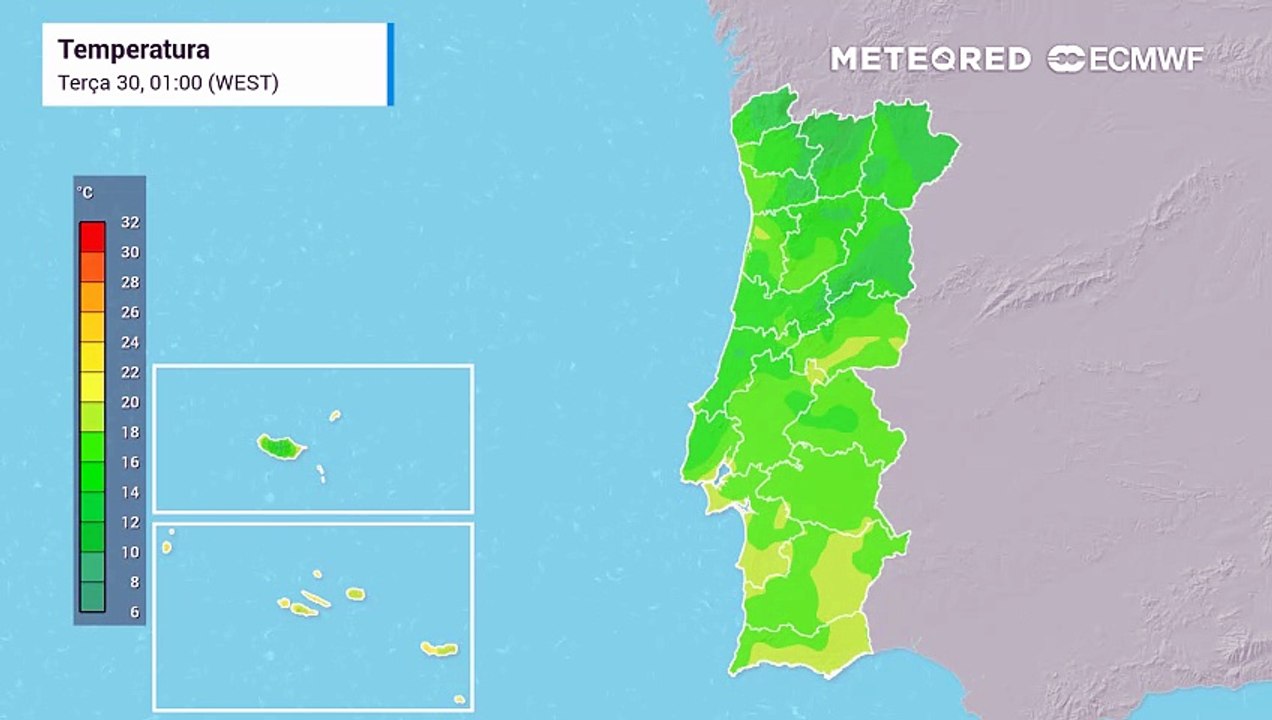 Temperaturas mantêm-se elevadas nos próximos dias, com valores próximos ou superiores a 30 ºC em algumas áreas geográficas.