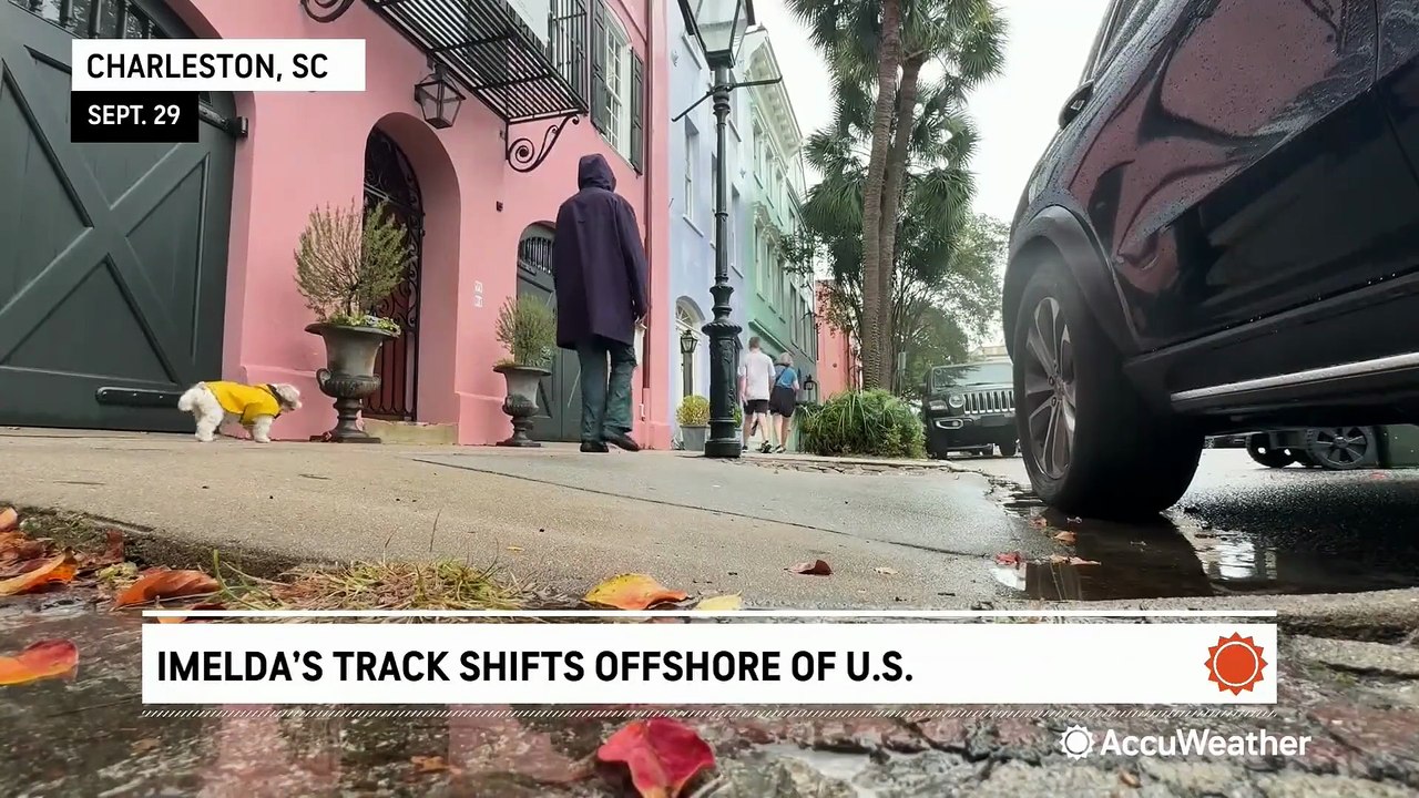 Imelda's track shifts offshore with dangerous rip currents as Humberto pulls the storm east