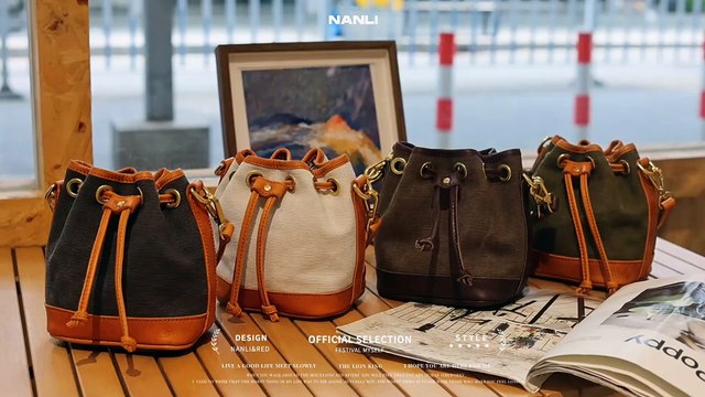 Chic Canvas Leather Mini Bucket Bag - Vintage Crossbody for Summer Style | SYMONHO