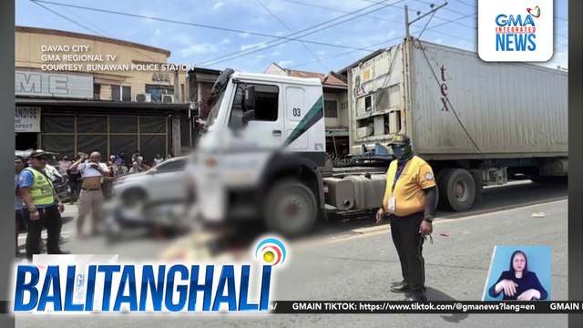 Rider, patay matapos araruhin ng truck sa Brgy. Tibungco; kaniyang pasahero, sugatan | Balitanghali