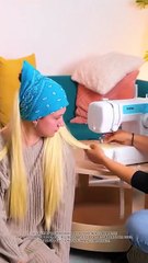 She cut her hair to sew a new trendy and stylish wig coat 💇‍♀️