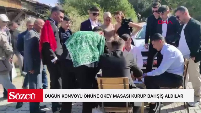 Düğün konvoyu önüne okey masası kurup bahşiş aldılar