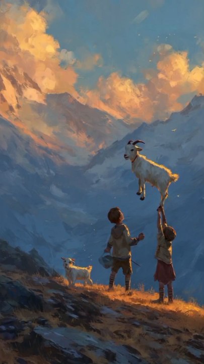 children playing with goat