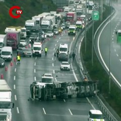 Beykoz Kuzey Marmara Otoyolu'nda TIR devrildi