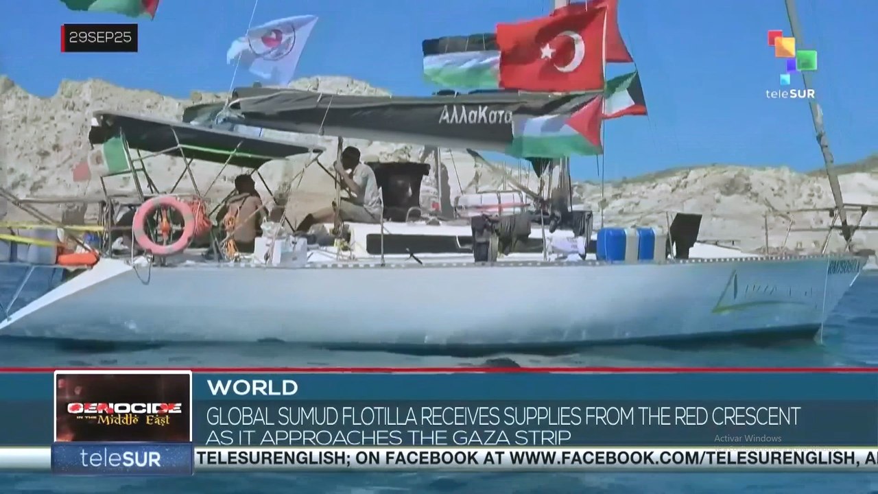 Global Sumud Flotilla receives Red Crescent supplies as it nears the Gaza Strip