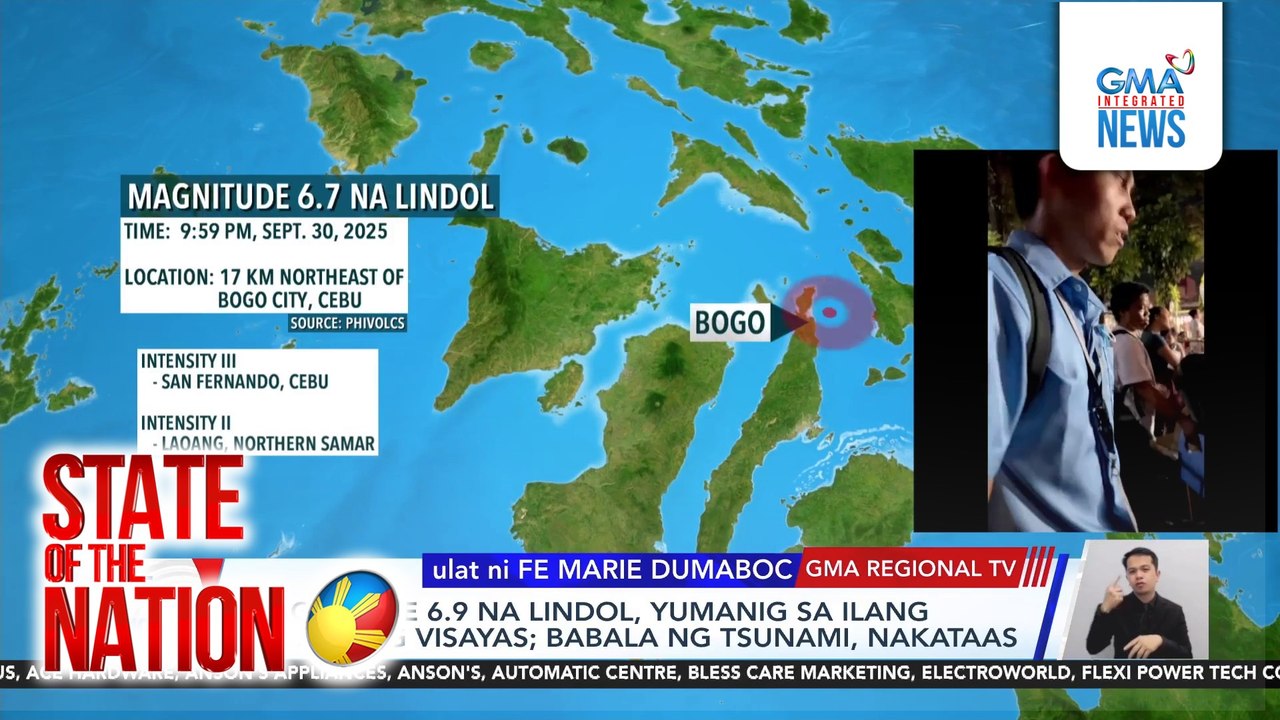 Magnitude 6.7 na lindol, yumanig sa ilang bahagi ng Visayas; babala ng tsunami, nakataas | SONA