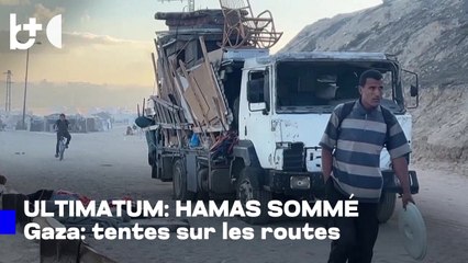 Palestiniens déplacés: tentes de fortune le long des routes au centre de Gaza
