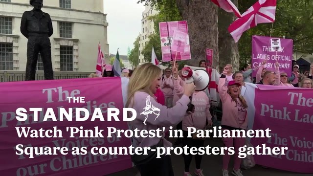 Anti-migrant hotel 'Pink Protest' in Parliament Square as counter-protesters gather