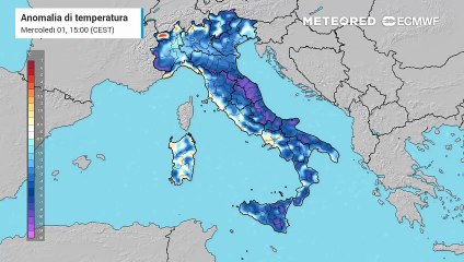 Forte anomalia negativa: sotto media anche di 10°C