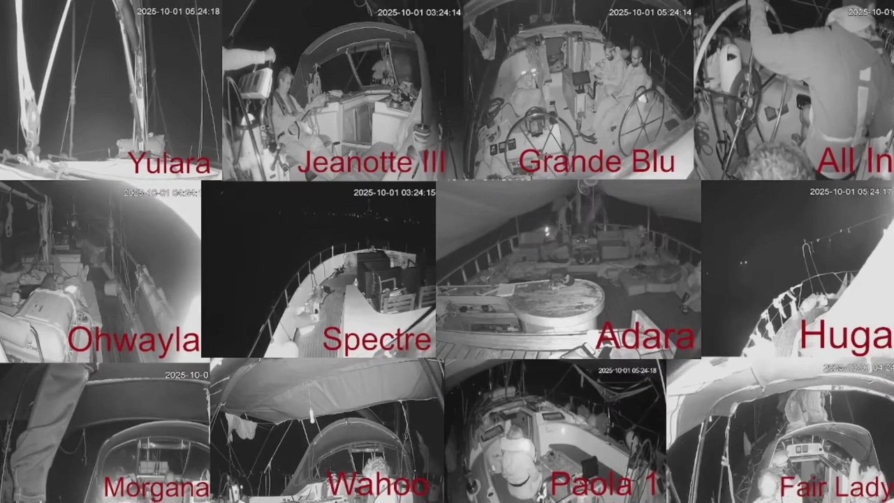 Imágenes tomadas desde las cámaras de los barcos de la flotilla Sumud mientras navegan hacia Gaza.