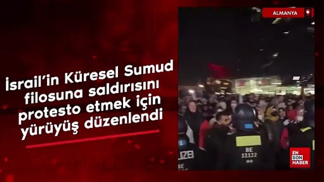 Almanya’da, İsrail’in Küresel Sumud filosuna saldırısını protesto etmek için yürüyüş düzenlendi
