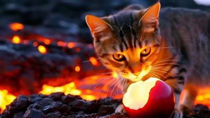 🔥 "Cat Eating a Lava Apple – Unbelievable Scene!" 🔥