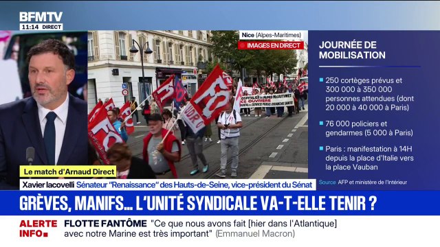Grève du 2 octobre: Même s'il y a peut-être un peu moins de monde dans la rue, ça ne remet pas en cause les attentes fortes des Français et du monde syndical , estime Xavier Iacovelli (Renaissance)