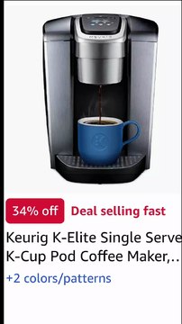 Keurig K-Elite Single Serve K-Cup Pod Coffee Maker, with Strength and Temperature Control, Iced Coffee Capability, 8 to 12oz Brew Size, Programmable,