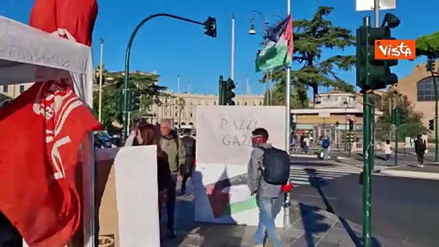 Global Sumud Flotilla, il presidio pro Palestina a piazza dei Cinquecento a Roma